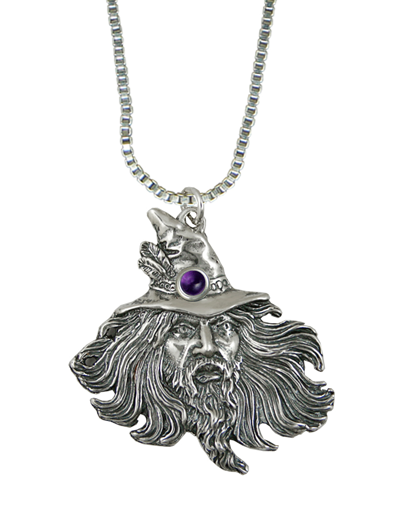Sterling Silver Wizard by Fantasy Artist Julie Guthrie Pendant With Amethyst
